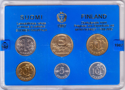 Набор монет Финляндии (6 шт), 1987 год, Финляндия. (в банковской упаковке).