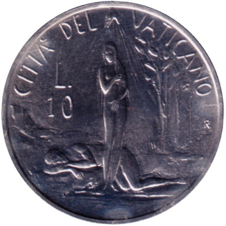 Монета 10 лир. 1982 год, Ватикан. Сотворение.