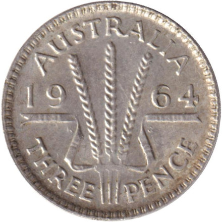 Монета 3 пенса. 1964 год, Австралия.