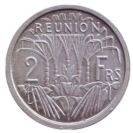 Монета 2 франка. 1969 год, Реюньон. Сахарный тростник.