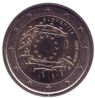 Монета 2 евро. 2015 год, Словения. 30 лет Флагу Европы. Монета 2 евро. 2015 год, Словения. 30 лет Флагу Европы.