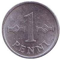 Монета 1 пенни. 1972 год, Финляндия.