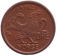 Монета 2 эре. 1962 год, Норвегия. Курица. Монета 2 эре. 1962 год, Норвегия. Курица.