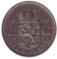 Монета 2,5 гульдена, 1969 год, Нидерланды. (петух)