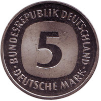 Монета 5 марок. 1979 год (J), Германия.
