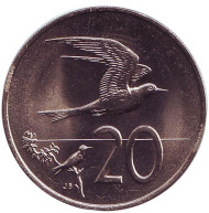 Монета 20 центов. 1974 год, Острова Кука. UNC. Австралийская крачка. Монета 20 центов. 1974 год, Острова Кука. UNC. Австралийская крачка.