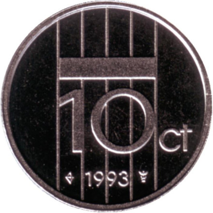 Монета 10 центов. 1993 год, Нидерланды. BU.