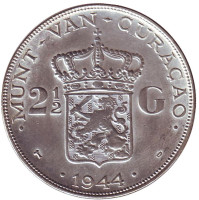 Монета 2,5 гульдена. 1944 год, Кюрасао.