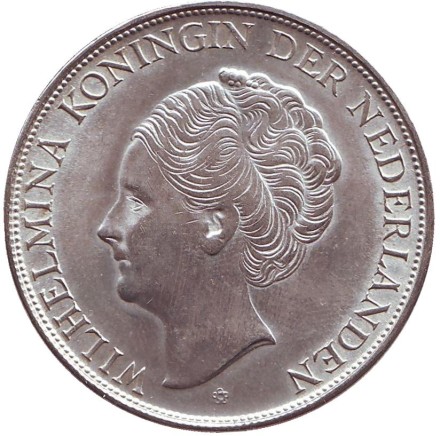 Монета 2,5 гульдена. 1944 год, Кюрасао. Монета 2,5 гульдена. 1944 год, Кюрасао.