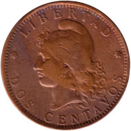 Монета 2 сентаво. 1889 год, Аргентина. Монета 2 сентаво. 1889 год, Аргентина.