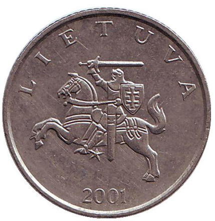 Монета 1 лит. 2001 год, Литва. Рыцарь.
