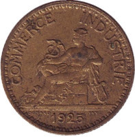 Монета 1 франк. 1925 год, Франция.