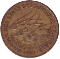  Африканские антилопы. (Западные канны). Монета 25 франков. 1983 год, Центральные Африканские Штаты. 
