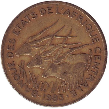 Монета 25 франков. 1983 год, Центральные Африканские Штаты. Африканские антилопы. (Западные канны).
