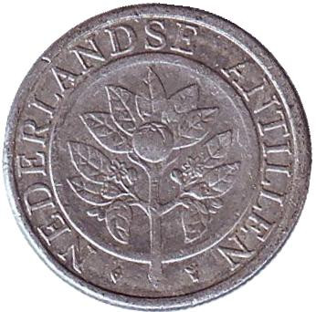 Монета 5 центов, 1991 год, Нидерландские Антильские острова. Цветок апельсинового дерева.