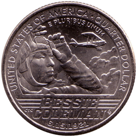 Монета 25 центов. 2023 год (P), США. Бесси Колман. Серия "Американские женщины".