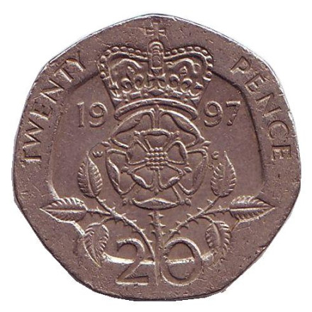 Монета 20 пенсов. 1997 год, Великобритания.