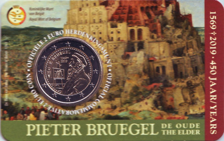 Монета 2 евро. 2019 год, Бельгия. (Надпись: Belgique) 450 лет со дня смерти Питера Брейгеля Старшего.