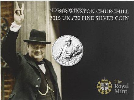 Монета 20 фунтов. 2015 год, Великобритания. Уинстон Черчилль.