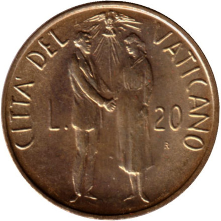 Монета 20 лир. 1982 год, Ватикан. Венчание.