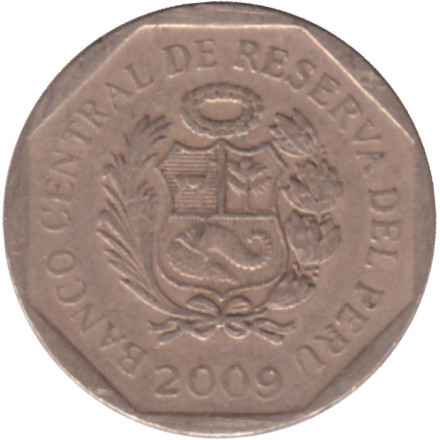 Монета 50 сентимов. 2009 год, Перу.