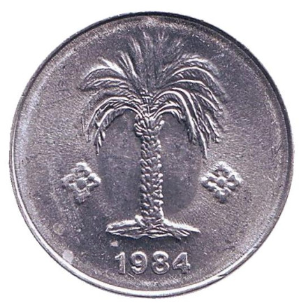 Монета 10 сантимов. 1984 год, Алжир. UNC. Пальма.