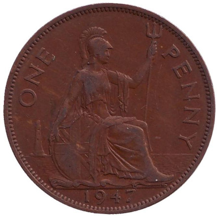 Монета 1 пенни. 1947 год, Великобритания.