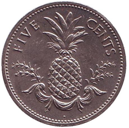 Монета 5 центов, 1987 год, Багамские острова. Ананас.