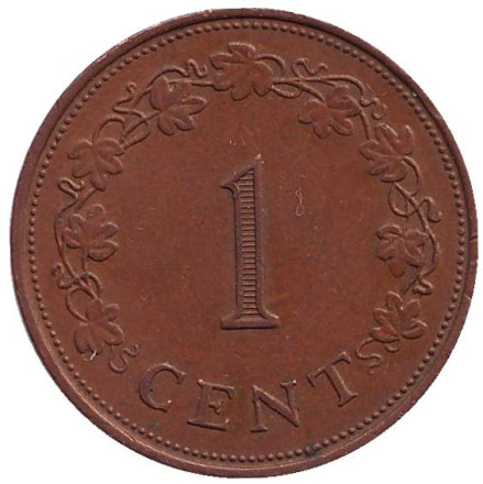 Монета 1 цент. 1972 год. Мальта.