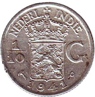 Монета 1/10 гульдена. 1941 год (P), Нидерландская Индия.