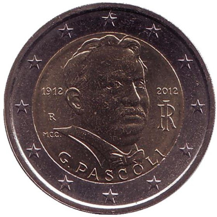 Монета 2 евро, 2012 год, Италия. 100 лет со дня смерти Джованни Пасколи.