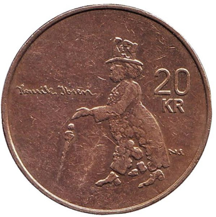 Монета 20 крон. 2006 год, Норвегия. Хенрик Ибсен - 100 лет со дня смерти.