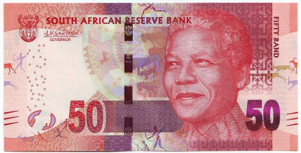 Банкнота 50 рандов. 2012 год, ЮАР. Нельсон Мандела.