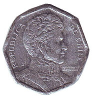 Бернардо О’Хиггинс. Монета 1 песо. 1992 год, Чили.
