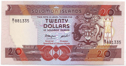 Банкнота 20 долларов. 1986 год, Соломоновы острова.