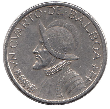 Монета 1/4 бальбоа. 2001 год, Панама. Васко Нуньес де Бальбоа.
