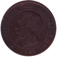 Наполеон III. Монета 10 сантимов. 1856 год (MA), Франция.