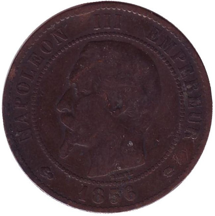 Монета 10 сантимов. 1856 год (MA), Франция. Наполеон III.