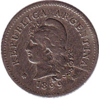 Монета 10 сентаво. 1899 год, Аргентина.