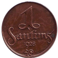 Монета 1 сантим. 1928 год, Латвия.
