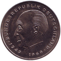 Конрад Аденауэр. Монета 2 марки. 1981 год (G), ФРГ. UNC.