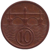 Монета 10 геллеров. 1927 год, Чехословакия.
