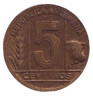 Монета 5 сентаво. 1950 год, Аргентина. Старый тип. Монета 5 сентаво. 1950 год, Аргентина. Старый тип.