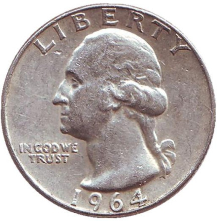 Монета 25 центов. 1964 год (D), США. Вашингтон.