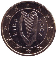 Монета 1 евро. 2002 год, Ирландия.