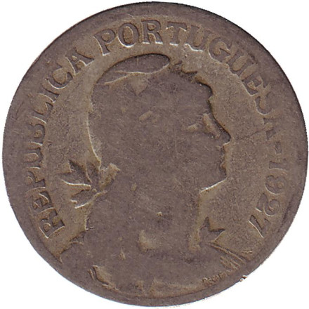 Монета 1 эскудо. 1927 год, Португалия.