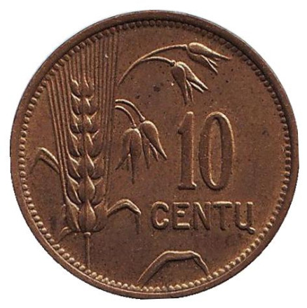 Монета 10 центов. 1925 год, Литва. XF.