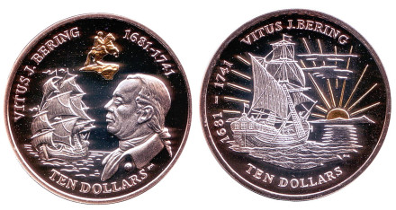 Витус Беринг. Парусники. Комплект из двух монет номиналом 10 долларов. 2011 год, Британские Виргинские острова.