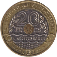 Монета 20 франков. 1993 год, Франция. Средиземноморские Игры. Монета 20 франков. 1993 год, Франция. Средиземноморские Игры.