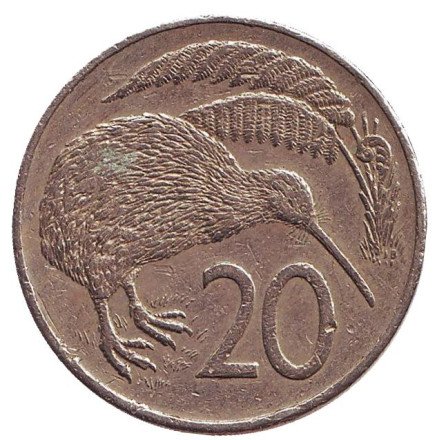 Монета 20 центов. 1983 год, Новая Зеландия. Киви (птица).